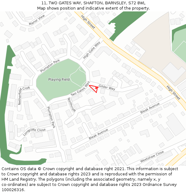 11, TWO GATES WAY, SHAFTON, BARNSLEY, S72 8WL: Location map and indicative extent of plot