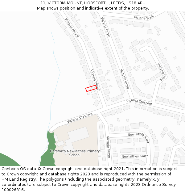 11, VICTORIA MOUNT, HORSFORTH, LEEDS, LS18 4PU: Location map and indicative extent of plot