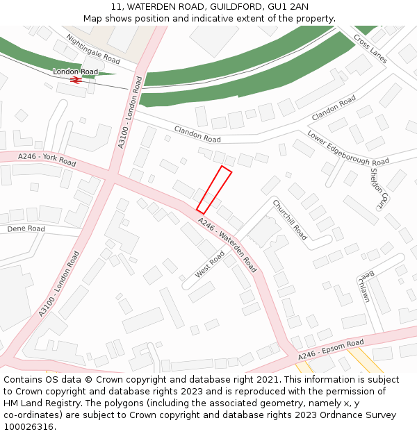 11, WATERDEN ROAD, GUILDFORD, GU1 2AN: Location map and indicative extent of plot