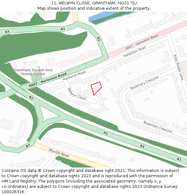 11, WELWYN CLOSE, GRANTHAM, NG31 7JU: Location map and indicative extent of plot