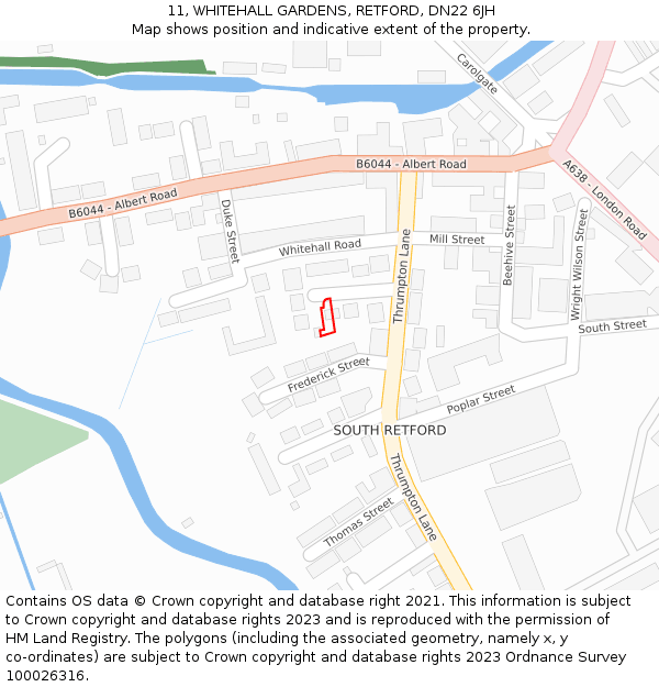 11, WHITEHALL GARDENS, RETFORD, DN22 6JH: Location map and indicative extent of plot