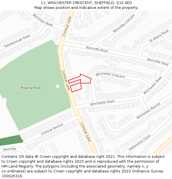 11, WINCHESTER CRESCENT, SHEFFIELD, S10 4ED: Location map and indicative extent of plot