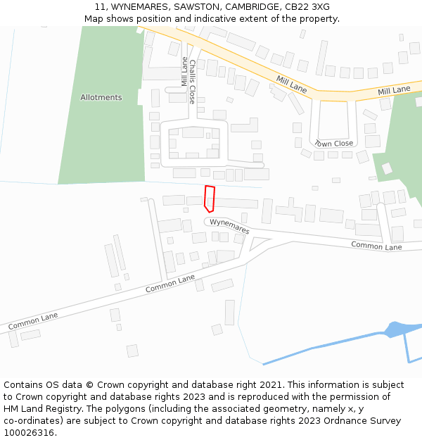 11, WYNEMARES, SAWSTON, CAMBRIDGE, CB22 3XG: Location map and indicative extent of plot