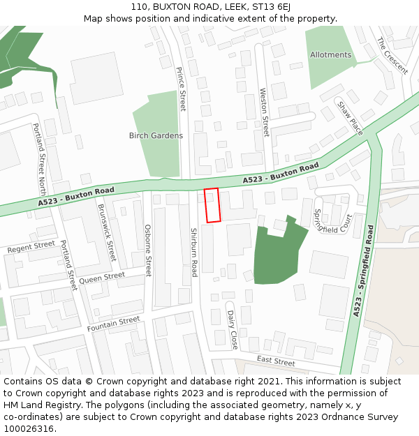 110, BUXTON ROAD, LEEK, ST13 6EJ: Location map and indicative extent of plot