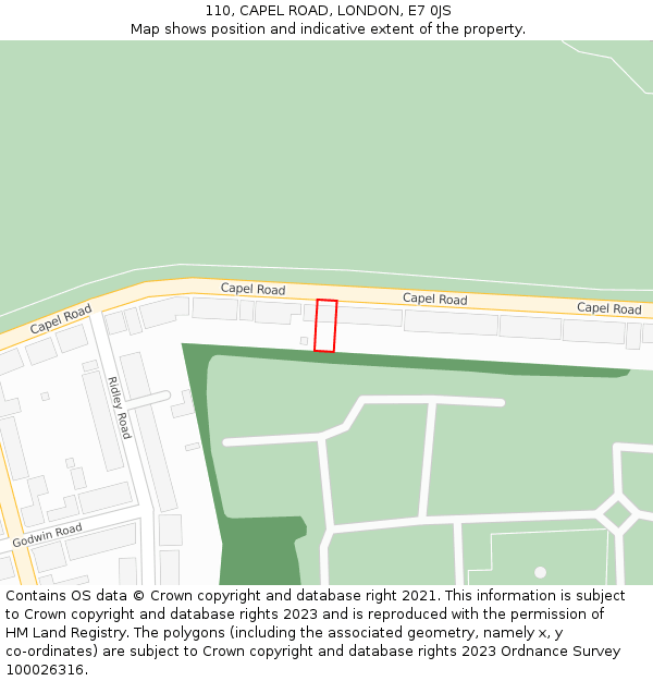 110, CAPEL ROAD, LONDON, E7 0JS: Location map and indicative extent of plot