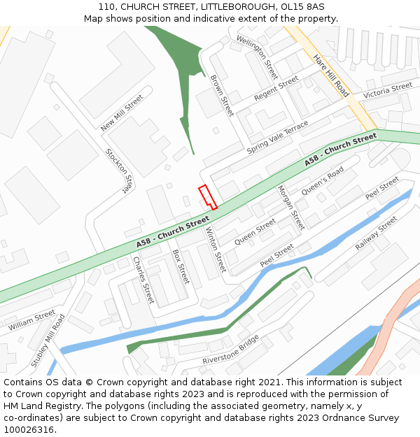 110, CHURCH STREET, LITTLEBOROUGH, OL15 8AS: Location map and indicative extent of plot
