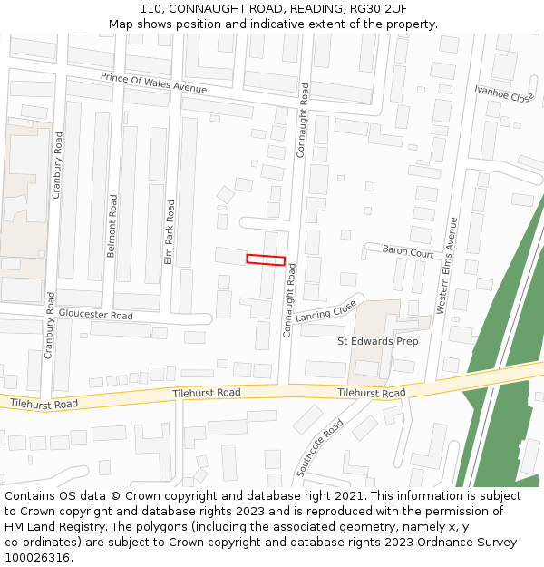 110, CONNAUGHT ROAD, READING, RG30 2UF: Location map and indicative extent of plot
