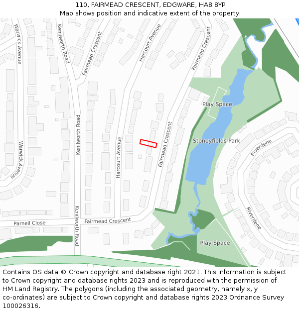110, FAIRMEAD CRESCENT, EDGWARE, HA8 8YP: Location map and indicative extent of plot
