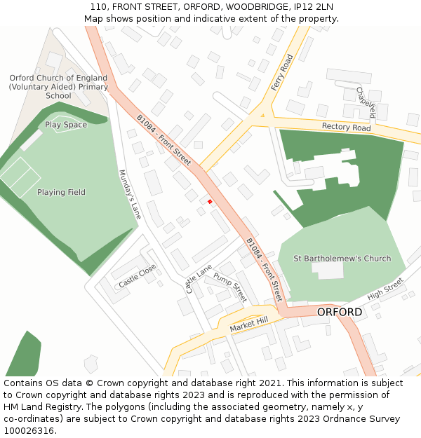 110, FRONT STREET, ORFORD, WOODBRIDGE, IP12 2LN: Location map and indicative extent of plot