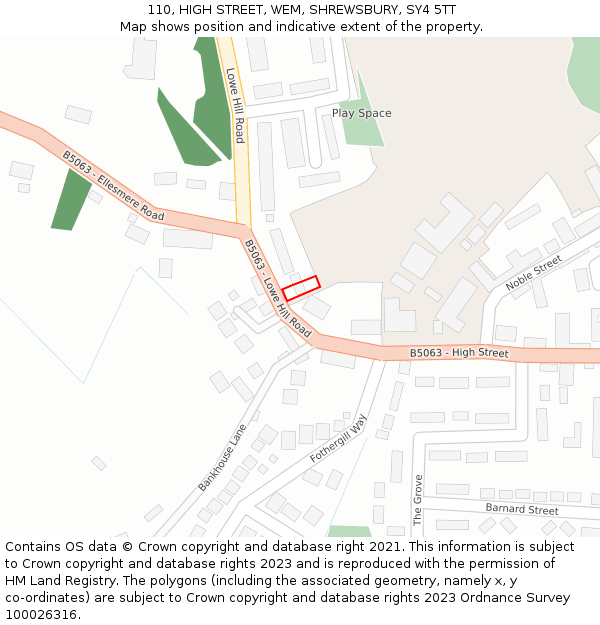 110, HIGH STREET, WEM, SHREWSBURY, SY4 5TT: Location map and indicative extent of plot