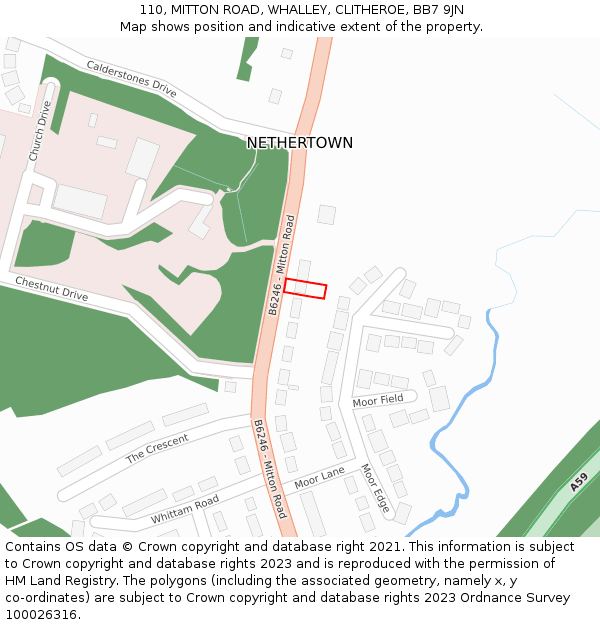 110, MITTON ROAD, WHALLEY, CLITHEROE, BB7 9JN: Location map and indicative extent of plot