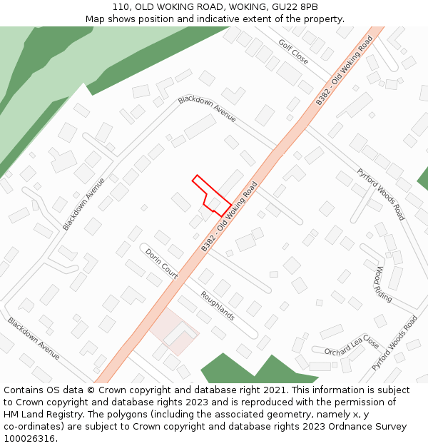 110, OLD WOKING ROAD, WOKING, GU22 8PB: Location map and indicative extent of plot