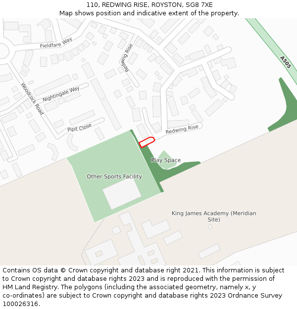 110, REDWING RISE, ROYSTON, SG8 7XE: Location map and indicative extent of plot