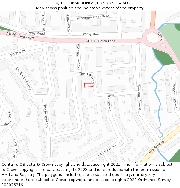 110, THE BRAMBLINGS, LONDON, E4 6LU: Location map and indicative extent of plot