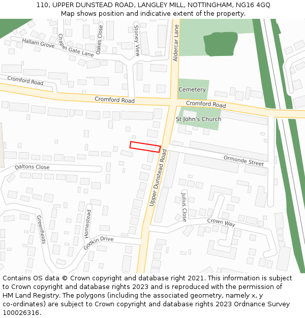 110, UPPER DUNSTEAD ROAD, LANGLEY MILL, NOTTINGHAM, NG16 4GQ: Location map and indicative extent of plot