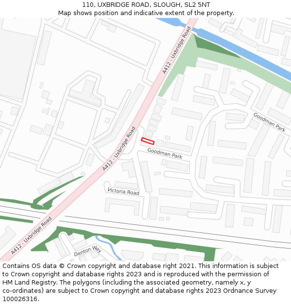 110, UXBRIDGE ROAD, SLOUGH, SL2 5NT: Location map and indicative extent of plot