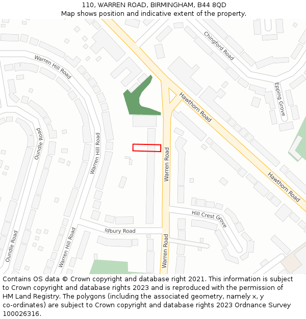 110, WARREN ROAD, BIRMINGHAM, B44 8QD: Location map and indicative extent of plot