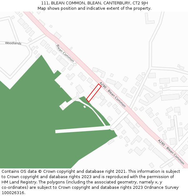 111, BLEAN COMMON, BLEAN, CANTERBURY, CT2 9JH: Location map and indicative extent of plot