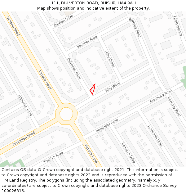 111, DULVERTON ROAD, RUISLIP, HA4 9AH: Location map and indicative extent of plot