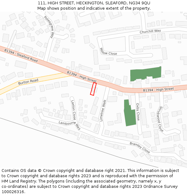 111, HIGH STREET, HECKINGTON, SLEAFORD, NG34 9QU: Location map and indicative extent of plot