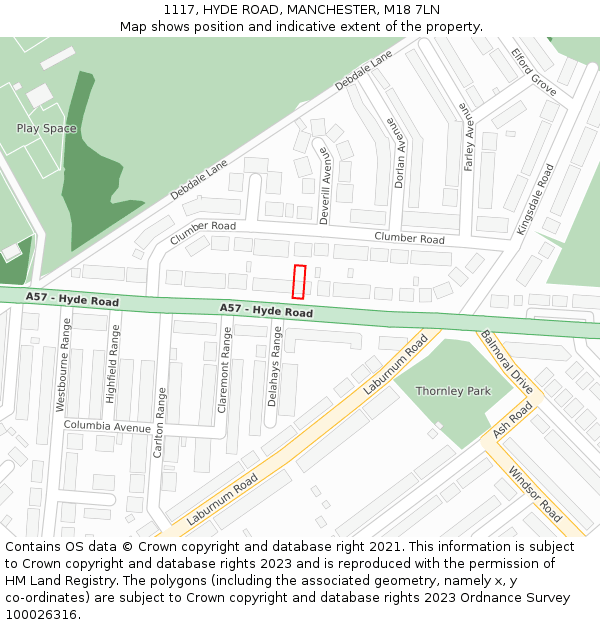 1117, HYDE ROAD, MANCHESTER, M18 7LN: Location map and indicative extent of plot