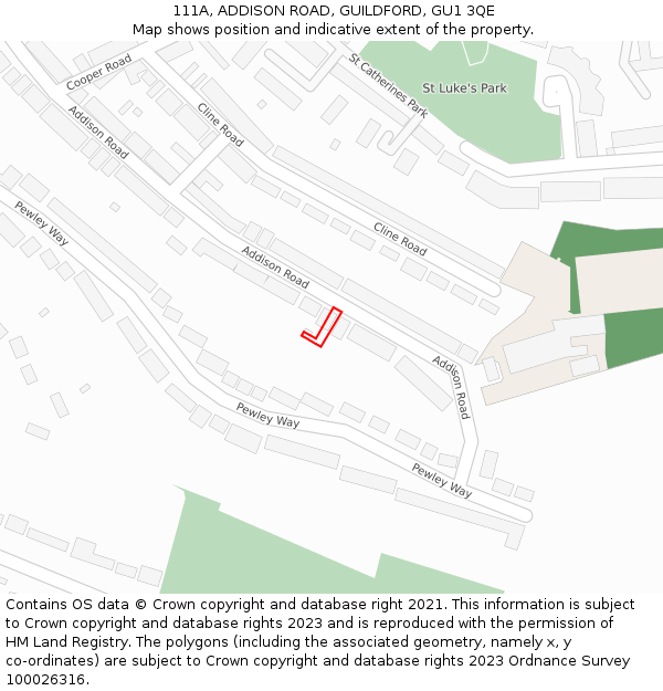 111A, ADDISON ROAD, GUILDFORD, GU1 3QE: Location map and indicative extent of plot