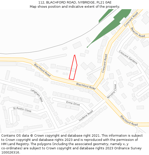 112, BLACHFORD ROAD, IVYBRIDGE, PL21 0AE: Location map and indicative extent of plot