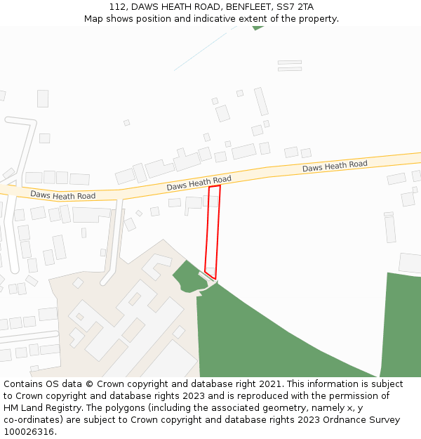 112, DAWS HEATH ROAD, BENFLEET, SS7 2TA: Location map and indicative extent of plot