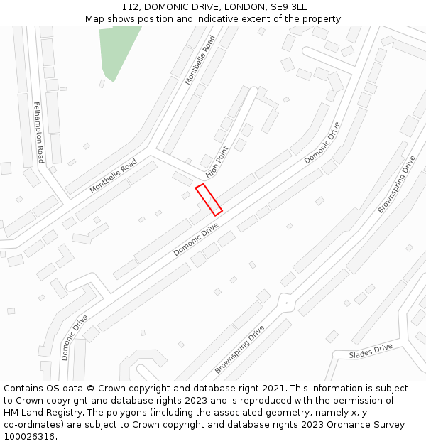 112, DOMONIC DRIVE, LONDON, SE9 3LL: Location map and indicative extent of plot