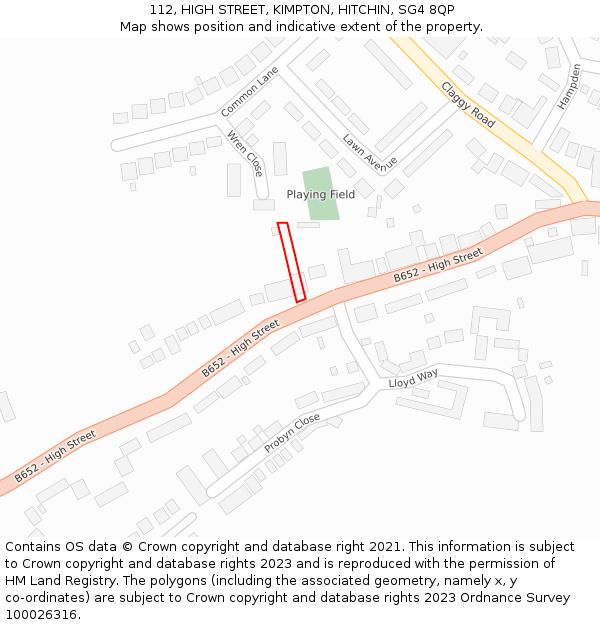 112, HIGH STREET, KIMPTON, HITCHIN, SG4 8QP: Location map and indicative extent of plot