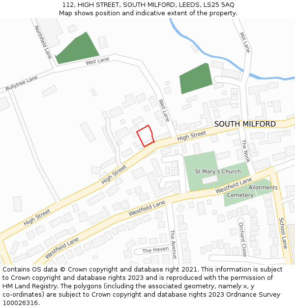 112, HIGH STREET, SOUTH MILFORD, LEEDS, LS25 5AQ: Location map and indicative extent of plot