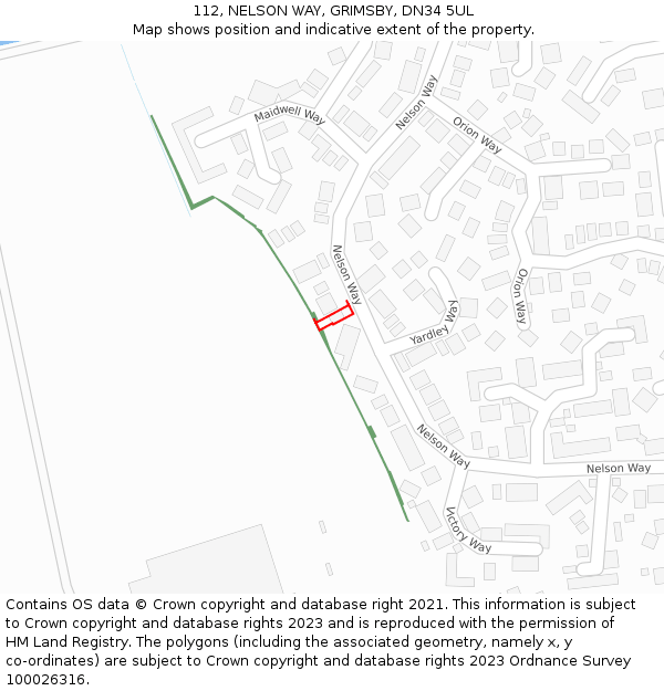 112, NELSON WAY, GRIMSBY, DN34 5UL: Location map and indicative extent of plot