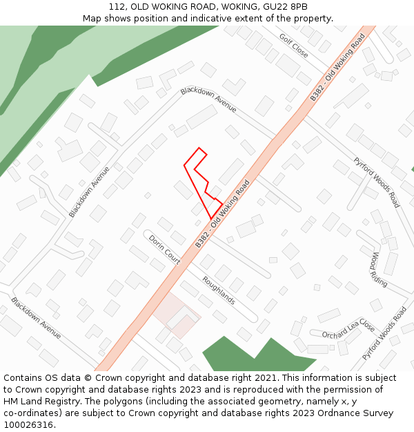 112, OLD WOKING ROAD, WOKING, GU22 8PB: Location map and indicative extent of plot