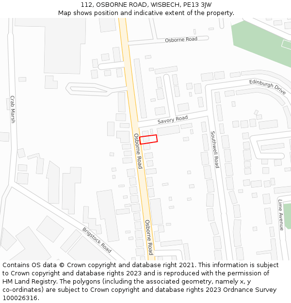 112, OSBORNE ROAD, WISBECH, PE13 3JW: Location map and indicative extent of plot