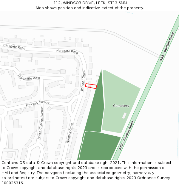 112, WINDSOR DRIVE, LEEK, ST13 6NN: Location map and indicative extent of plot