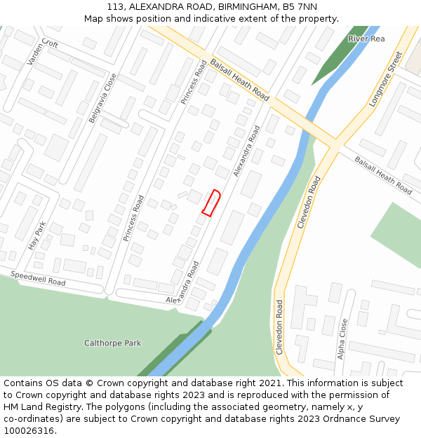 113, ALEXANDRA ROAD, BIRMINGHAM, B5 7NN: Location map and indicative extent of plot