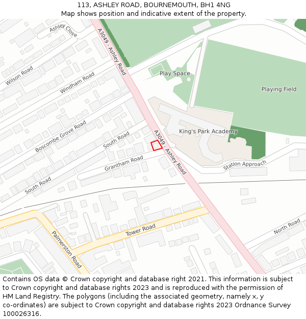 113, ASHLEY ROAD, BOURNEMOUTH, BH1 4NG: Location map and indicative extent of plot