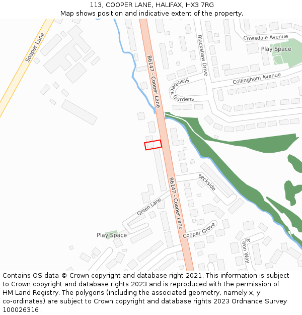 113, COOPER LANE, HALIFAX, HX3 7RG: Location map and indicative extent of plot