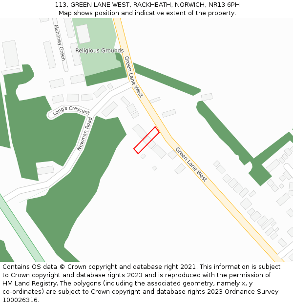 113, GREEN LANE WEST, RACKHEATH, NORWICH, NR13 6PH: Location map and indicative extent of plot