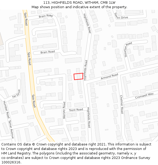 113, HIGHFIELDS ROAD, WITHAM, CM8 1LW: Location map and indicative extent of plot