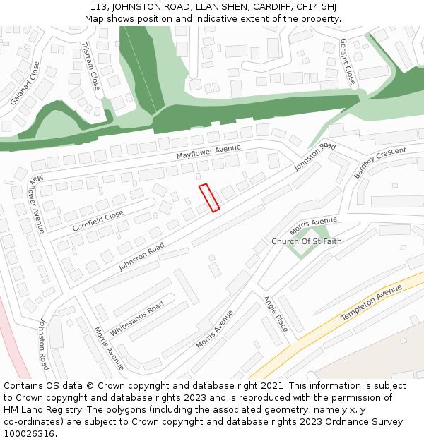 113, JOHNSTON ROAD, LLANISHEN, CARDIFF, CF14 5HJ: Location map and indicative extent of plot