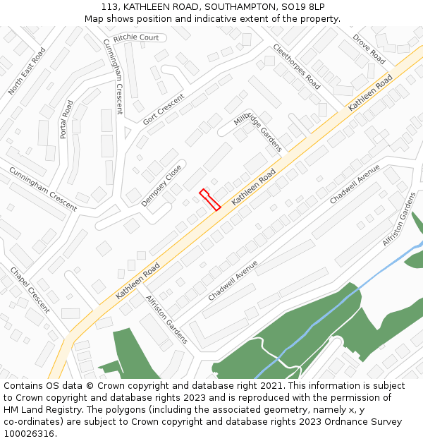 113, KATHLEEN ROAD, SOUTHAMPTON, SO19 8LP: Location map and indicative extent of plot