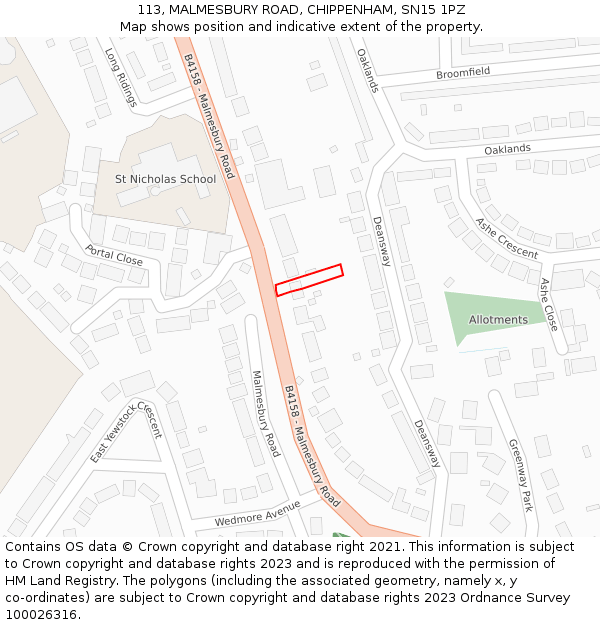 113, MALMESBURY ROAD, CHIPPENHAM, SN15 1PZ: Location map and indicative extent of plot