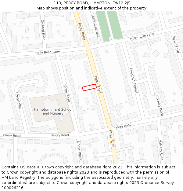113, PERCY ROAD, HAMPTON, TW12 2JS: Location map and indicative extent of plot