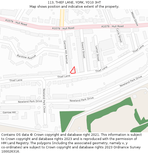 113, THIEF LANE, YORK, YO10 3HT: Location map and indicative extent of plot