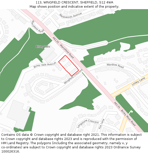 113, WINGFIELD CRESCENT, SHEFFIELD, S12 4WA: Location map and indicative extent of plot