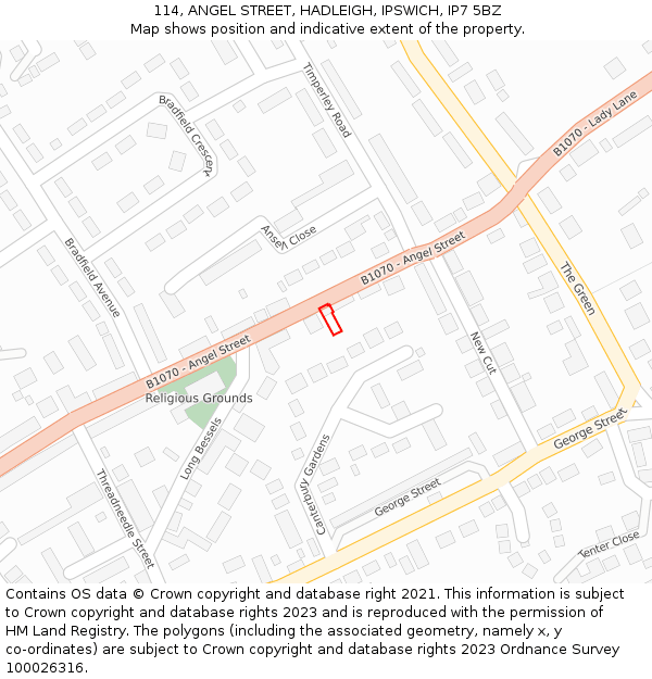 114, ANGEL STREET, HADLEIGH, IPSWICH, IP7 5BZ: Location map and indicative extent of plot