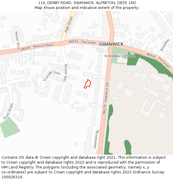 114, DERBY ROAD, SWANWICK, ALFRETON, DE55 1AD: Location map and indicative extent of plot