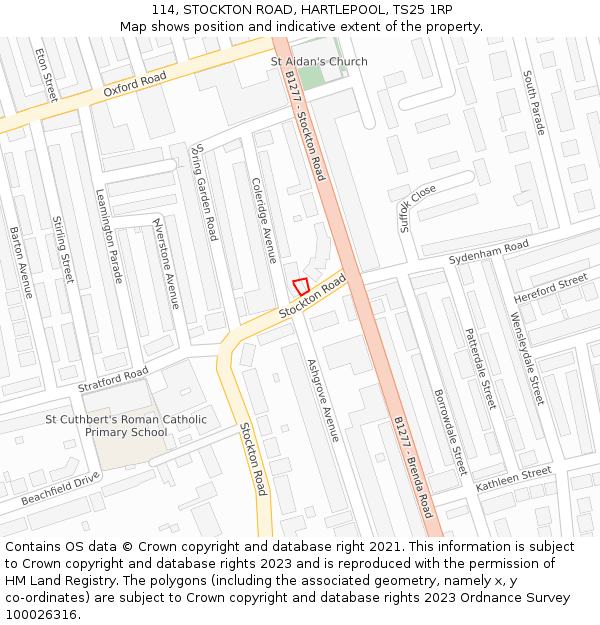 114, STOCKTON ROAD, HARTLEPOOL, TS25 1RP: Location map and indicative extent of plot