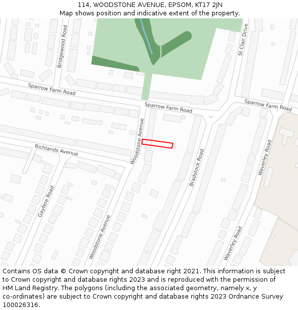 114, WOODSTONE AVENUE, EPSOM, KT17 2JN: Location map and indicative extent of plot